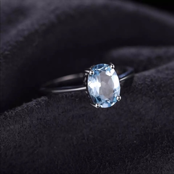 925 Sterling Silver Genuine Blue Engagement Ring - Picture 2 of 7
